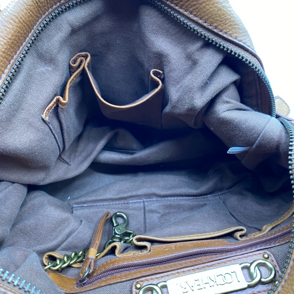Lockheart satchel bag HEAVY pebbled leather tan brown w multi pockets Preowned - Picture 9 of 11